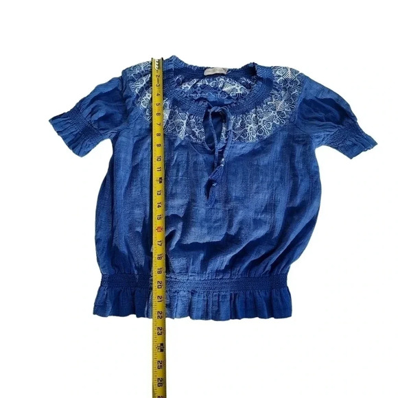 Tory Burch Blue Womens Blouse with Tassels Tie S/P 100%Cotton - Picture 9 of 12